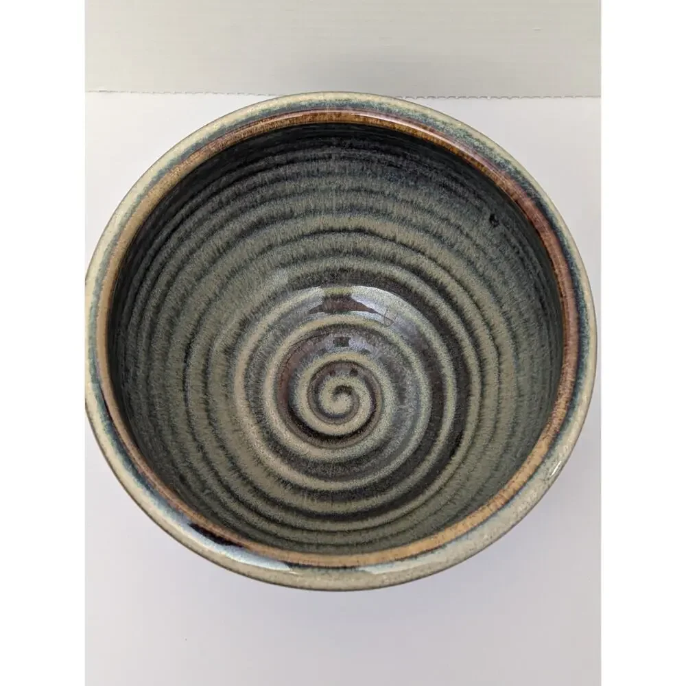 Bill Campbell Pottery Drip Glaze Ceramic Bowl Swirl Interior Art Studio Piece